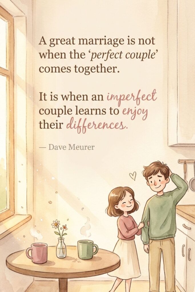 A great marriage is not when the ‘perfect couple’ comes together. It is when an imperfect couple learns to enjoy their differences. – Dave Meurer