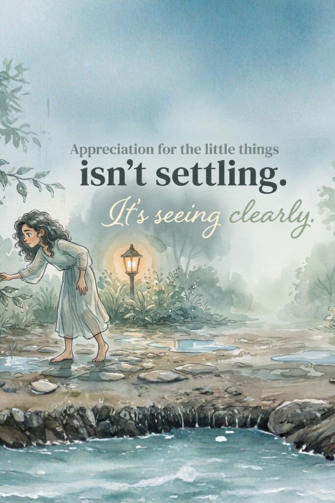 Appreciation for the little things isn't settling.  It's seeing clearly.