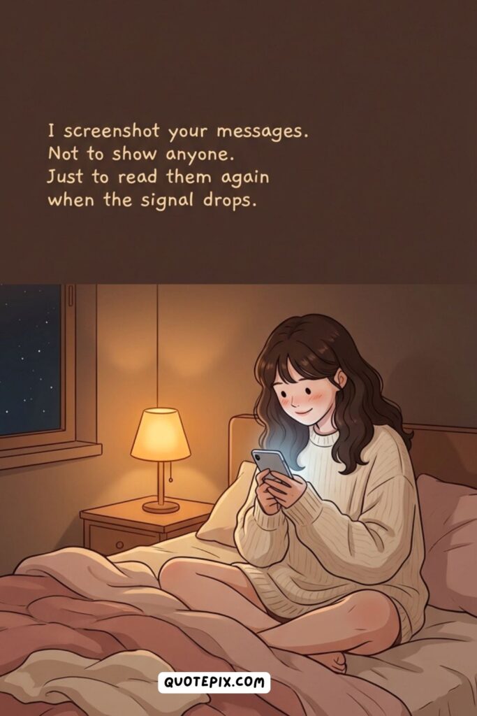 I screenshot your messages. Not to show anyone.… I screenshot your messages. Not to show anyone. Just to read them again when the signal drops.