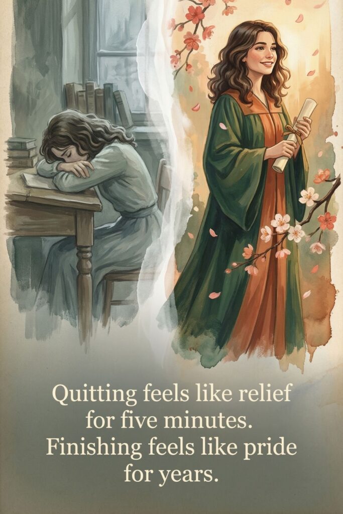 Quitting feels like relief for five minutes. Finishing feels like pride for years