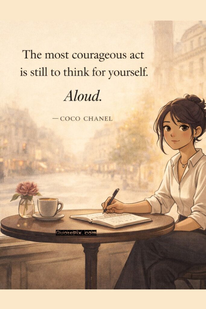 The most courageous act is still to think for yourself.  Aloud.  — Coco Chanel