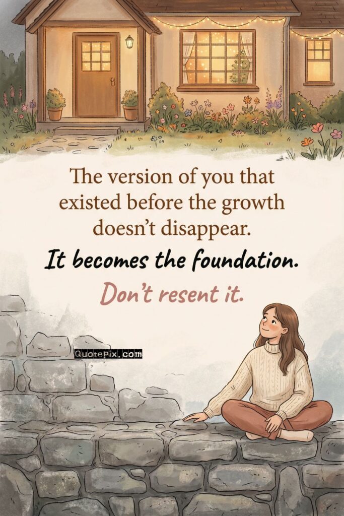 The version of you that existed before the growth doesn't disappear.  It becomes the foundation.  Don't resent it